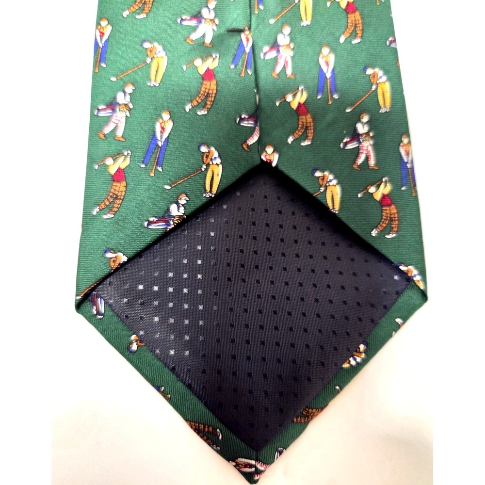 Umberto Bossi Necktie Vintage Golfers Evergreen/Gold/Burg Roma Milano Silk Tie - Picture 8 of 10
